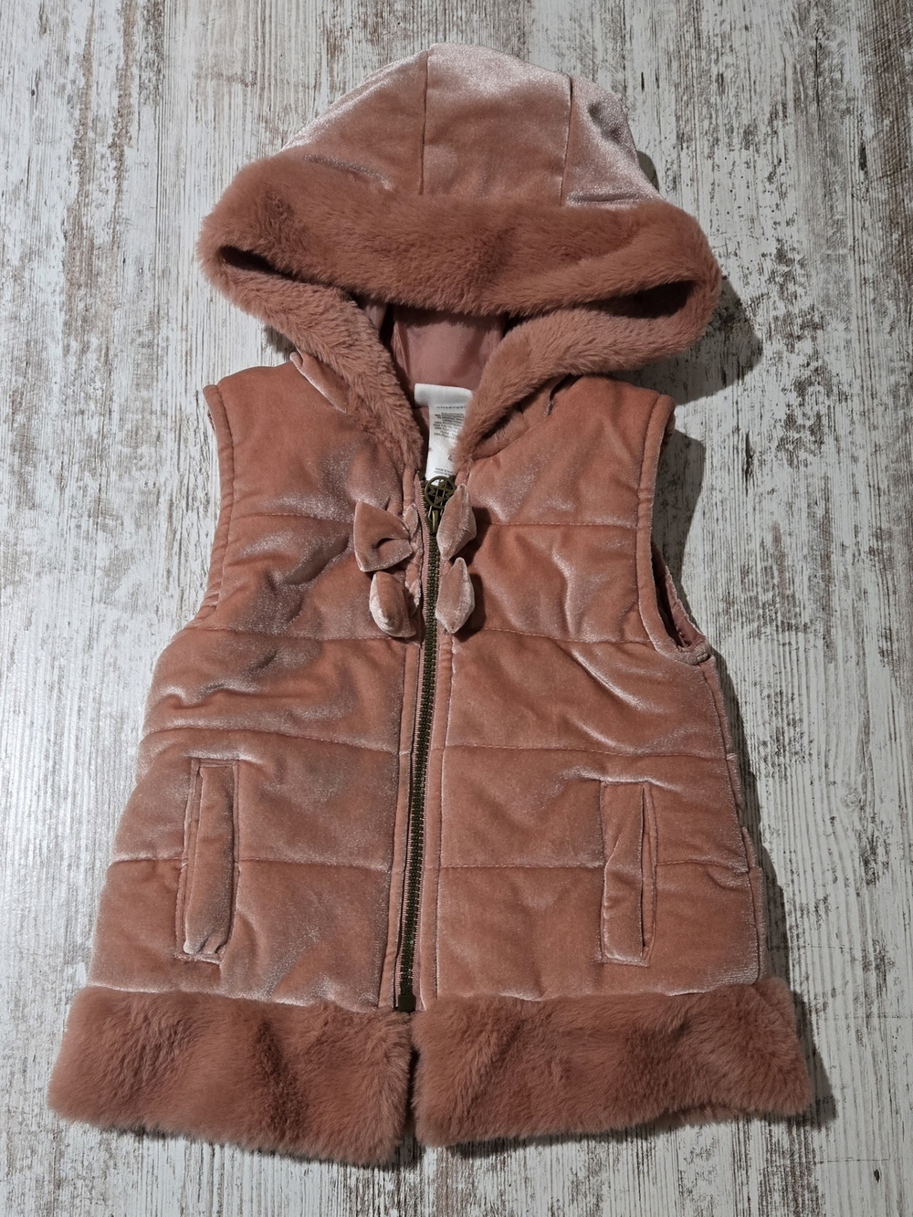 Nicole Miller Girls Plush Hooded Vest in Dusty Rose Size 4